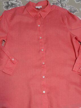 J. Jill Coral 100% Linen Button Up Long Sleeve Shirt Size Small EUC